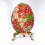 Coral Roses and Tan Leaves, with Green Accents Art Egg