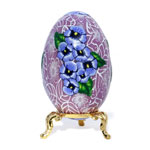 Blue Pansy Bouquets Over Lacey Rose Background Art Egg